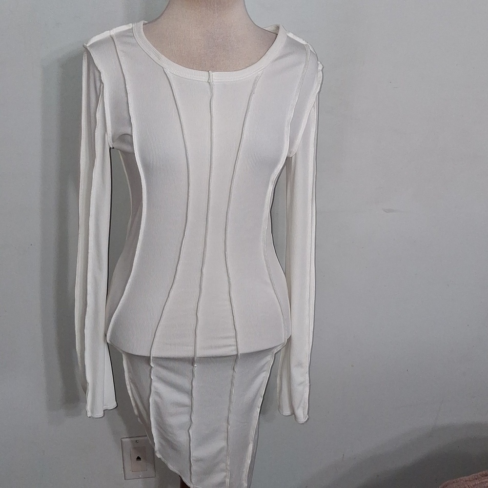 SHEIN White Fitted Long Sleeve Dress- W Sz 4 - Picture 5 of 6